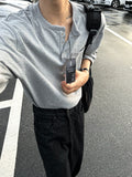 Cotton Henley Neck Button Long Sleeve Tee