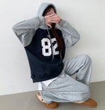 Color Matching Raglan 82 Printing Loose Fit Brushed Hoodie