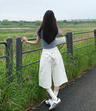 Unique Cross Adjust Point Bermuda Knee Length Cotton Pants