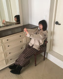 [Brushed] Carin vintage check maxi long skirt