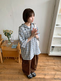 [unisex] Imeo Check Short Sleeve Hood Shirt