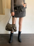 [belt set] Even Stitch Pocket Cargo Cotton Mini Skirt