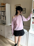 Clan Ribbon Strap Brushed Off Shoulder T-Shirt