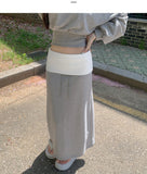 Color Matching Fold Low-Rise Banding Long Skirt