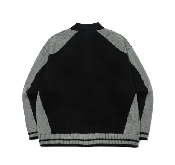 [2-WAY] Curved Block Knit Zip-Up