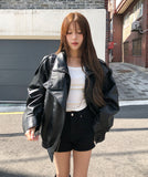 Saint High-Neck Unbalanced Leather Jacket