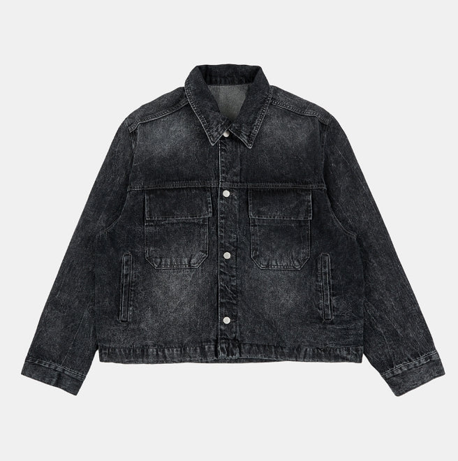 Crack washed over denim jacket