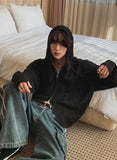 Cent cable knit hooded zip-up