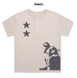 STAR2 Henley Neck Short Sleeve Tee