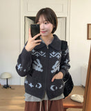 Belper Rabbit Knit Zip-Up Nordic Cardigan