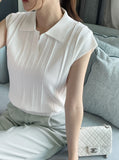 Bico Ribbed Collar Cap Sleeve Knit