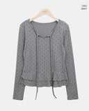Madin Ribbon Dot Frill Long Sleeve T-Shirt