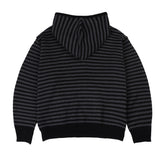 Flower Dot Embroidery Knit Stripe Hood Zip-up