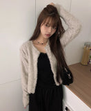 Ritu Button Crewneck Fur Cardigan