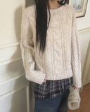 Tonk Cable Angora Loose Fit Long Sleeve Knit