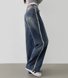 Side Surgery Point Hip Point Long Wide Denim Pants