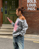 Vintage Flag Off-Shoulder Sweatshirt