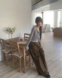 Sando back pocket hem snap pin tuck cotton pants