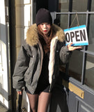 Trisher Raccoon Fur Cut-Out Padded Jumper