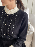 Tilla Layered Color Matching Pearl Lace Polar Knit