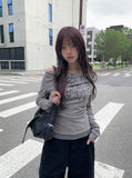 Drew Halter Layered Lettering Off-Shoulder T-Shirt