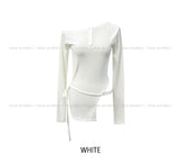 NP Slit Strap Unbalance Shoulder Long Sleeve