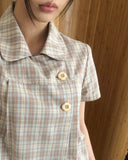 [MADE] Yuwa Round Collar Check Short Sleeve Blouse