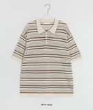 [Unisex] Yonder Color Stripe Collar Over Short Sleeve Knit