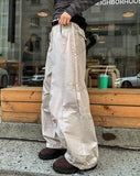 Foil-cut pintuck cotton balloon pants