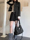 Niven Vintage Black Denim Span Cropped Denim Jacket