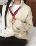 Cotic Bokashi Color Matching Half Snap Button Knit