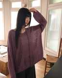 [Strap SET] Nose Flower Boat Neck Loose Fit Long Knit