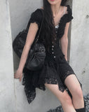 Flan Unbalanced Tiered Lace Skirt