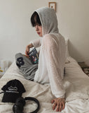 Layered see-through knit hoodie