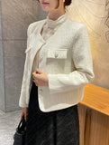 Schuet Round No-Collar Pearl Tweed Jacket