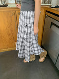 [BAONHAUS] Chemini Check Unbalance Long Skirt
