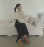 Banding Suede H-line Back Slit Long Skirt