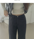 Bonding Brushed Corduroy Hem Snap Wide Balloon Banding Pants