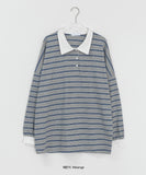 [Unisex] Melandy Stripe Collar Long Sleeve Tee