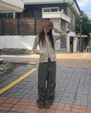 Myor big pocket strap cargo wide long pants