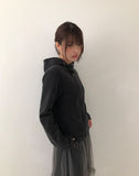 Hion high neck button hooded zip-up