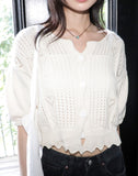 Podot Heart Punching Half-Sleeved Knit Cardigan