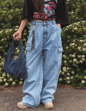[UL DENIM] 4 Colors Pintuck Wide Cargo Denim Pants