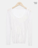 Ruden Pleated Print U-Neck Long Sleeve T-Shirt
