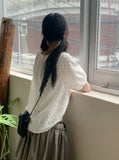 Rickle Vintage Flower Punching Puff Short Sleeve Blouse