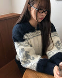 Mulley Nordic Collar Loose Fit Knit Zip-Up