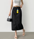 Summer Cooling Non-Fade Back Slit Loose H-Line Long Denim Skirt