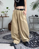 Tie pin tuck cotton balloon pants