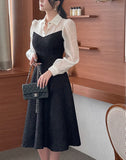 Ales color matching chiffon jacquard flared one piece