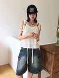 Kelu Vintage Washing Strap Cargo Denim Bermuda Shorts